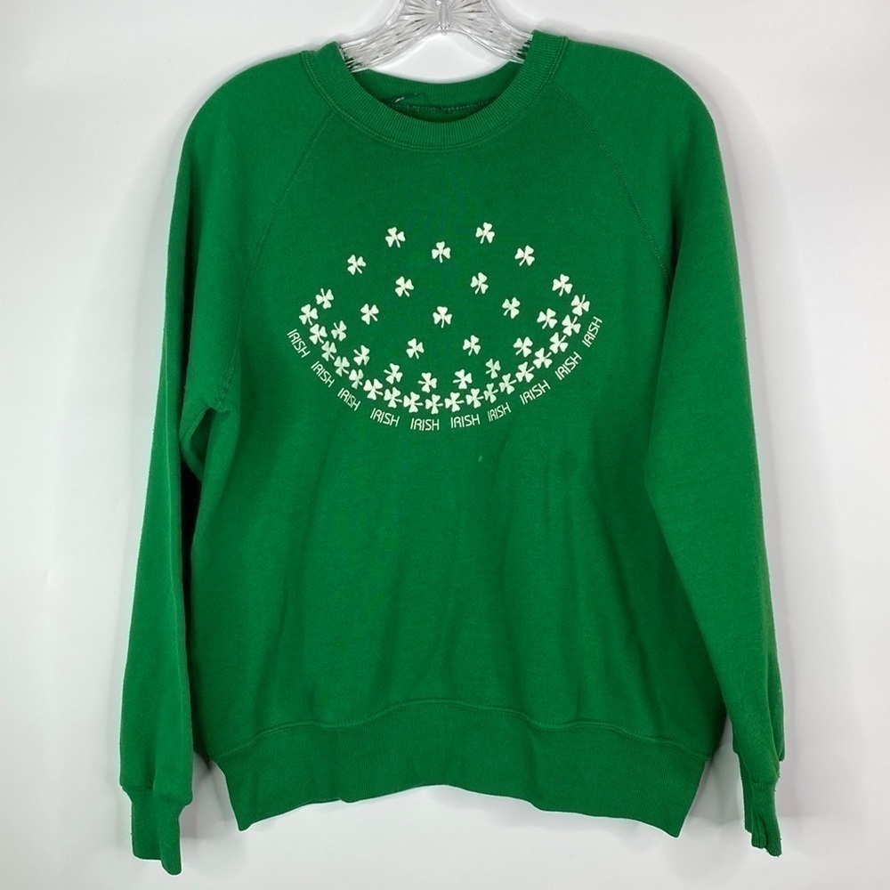 Vintage St. Patric Day Irish Green Raglan Crewneck Sweatshirt Size Large
